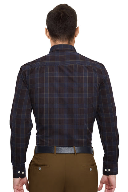 Mykonos Blue and Tiramisu Brown Jacquard Checks Premium Egyptian Giza Cotton Shirt