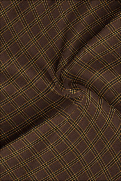 Pecan Brown with Ochre Yellow and Black Checks Cotton Shirt