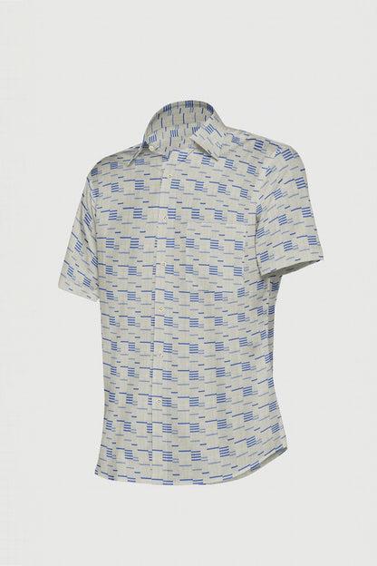 Ash Grey and Cobalt Blue Jacquard Morse Checks Cotton Shirt