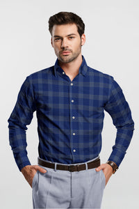 Delft Blue with Glaucous Blue and Beige Checks Premium Cotton Shirt