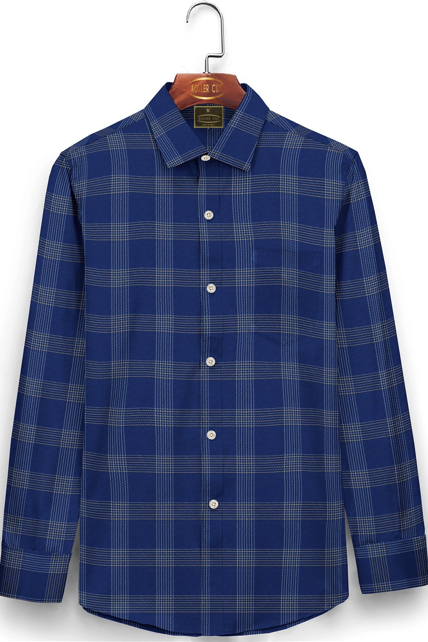 Delft Blue with Glaucous Blue and Beige Checks Premium Cotton Shirt