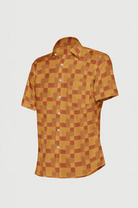 Mustard Yellow and Rust Red Tetris Printed Premium Cotton Shirt