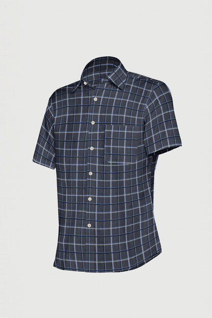 Thistle Purple and Jade Black with Cerulean Blue and Azure Blue Twill Checks Cotton Shirt