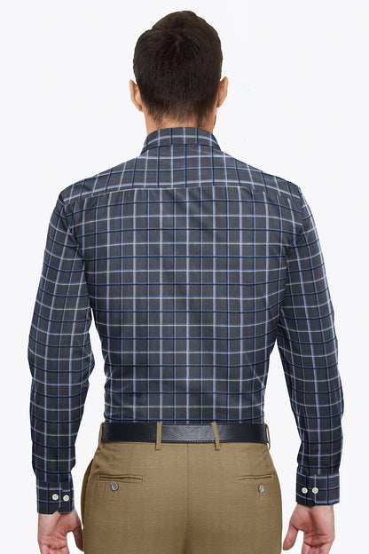 Thistle Purple and Jade Black with Cerulean Blue and Azure Blue Twill Checks Cotton Shirt