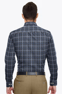 Thistle Purple and Jade Black with Cerulean Blue and Azure Blue Twill Checks Cotton Shirt