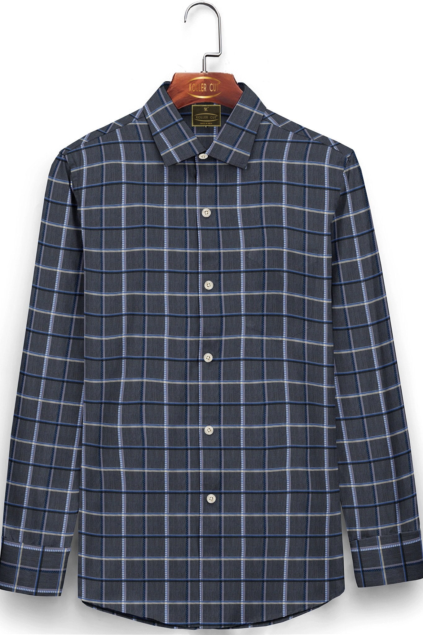 Thistle Purple and Jade Black with Cerulean Blue and Azure Blue Twill Checks Cotton Shirt