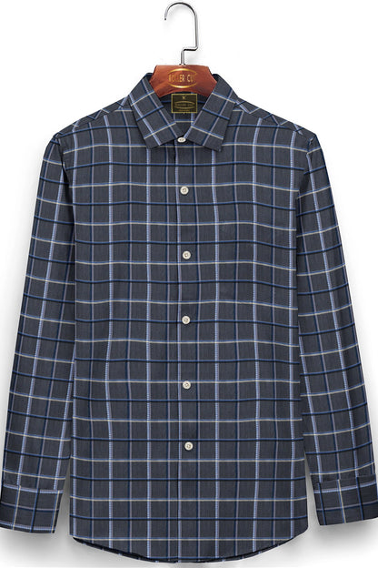 Thistle Purple and Jade Black with Cerulean Blue and Azure Blue Twill Checks Cotton Shirt