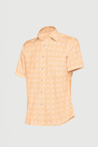 Coral Peach Jacquard Checks Premium Cotton Shirt