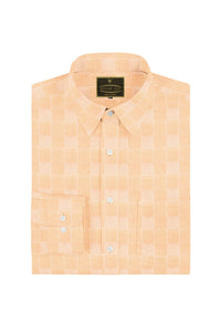 Coral Peach Jacquard Checks Premium Cotton Shirt