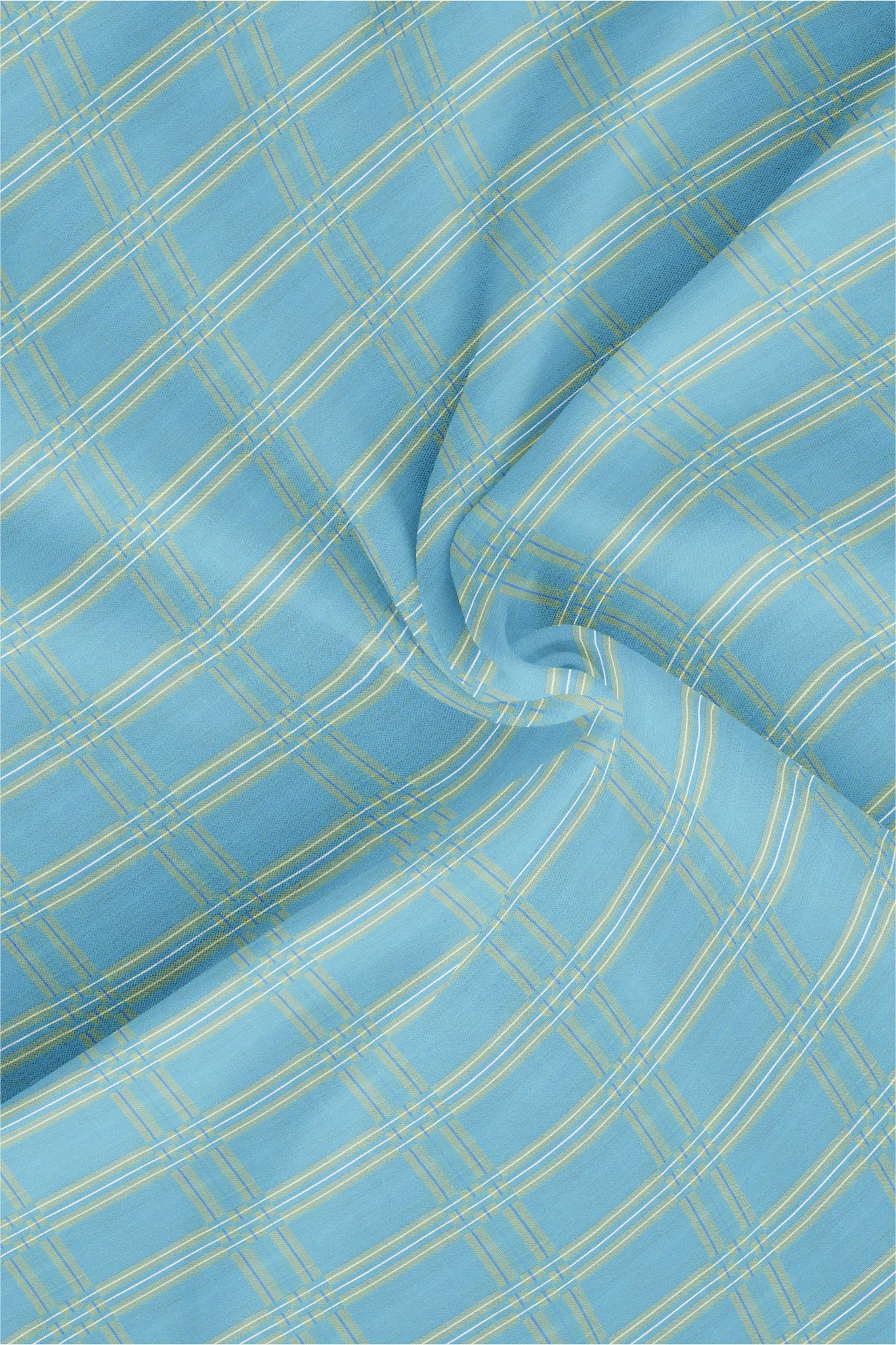 Turquoise Blue with Munsell Yellow and White Checks Cotton Shirt