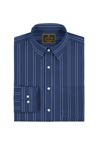 Denim Blue with Shark Gray and White Stripes Cotton Shirt