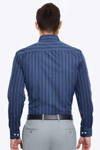 Denim Blue with Shark Gray and White Stripes Cotton Shirt