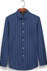 Denim Blue with Shark Gray and White Stripes Cotton Shirt