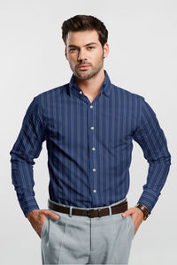 Denim Blue with Shark Gray and White Stripes Cotton Shirt