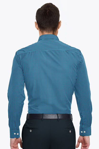 Dresden Blue and Estate Blue Gingham Checks Cotton Shirt