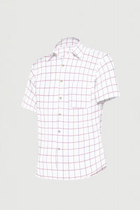 White with Sapphire Blue and Jam Red Altered Broken Dobby Textured Jacquard Checks Giza Cotton Shirt