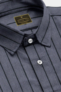 Lead Gray and Black Jacquard Stripes Cotton Shirt