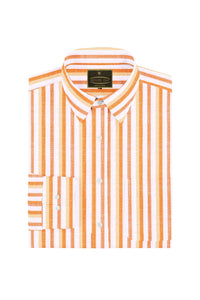 White with Tangerine Orange and Melon Stripes Cotton Linen Shirt