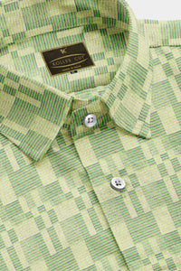 Asparagus Green and Olive Green Jacquard Checks Cotton Shirt