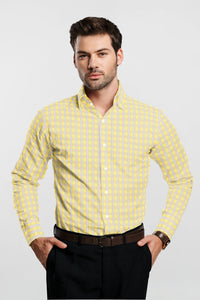 Citron Yellow with Pompeian Red and Paradise Blue Finest Egyptian Giza Cotton Shirt