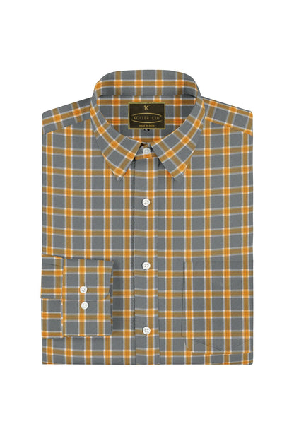 Oslo Gray and Tangerine Orange Gingham Checks Cotton Shirt