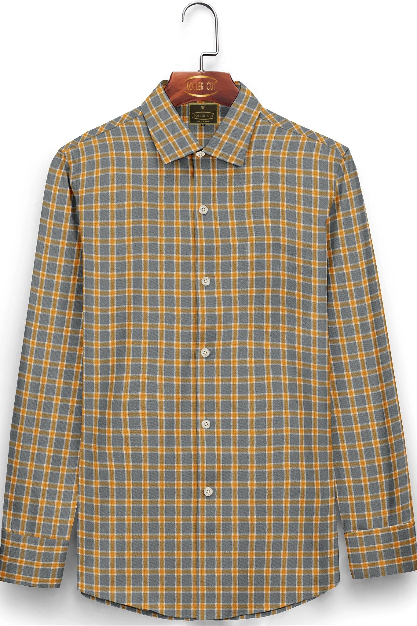 Oslo Gray and Tangerine Orange Gingham Checks Cotton Shirt