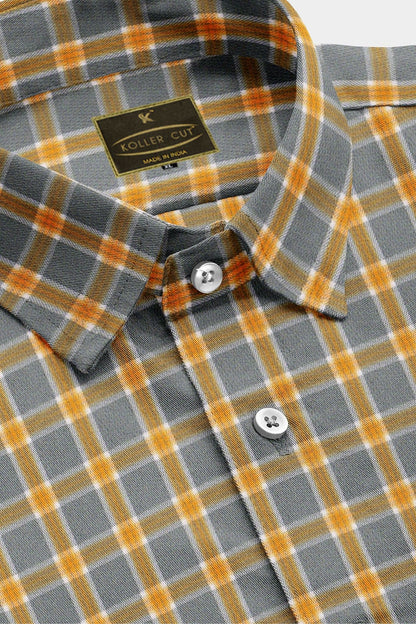 Oslo Gray and Tangerine Orange Gingham Checks Cotton Shirt