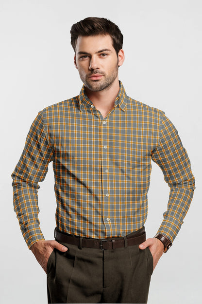 Oslo Gray and Tangerine Orange Gingham Checks Cotton Shirt