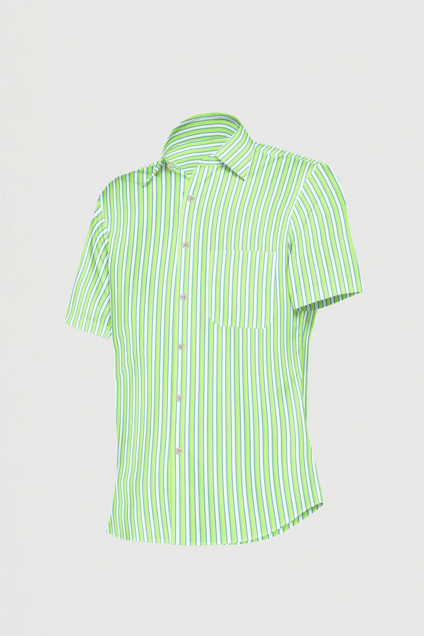 White with Lime Green and Sapphire Blue Regimental Stripes Cotton Shirt