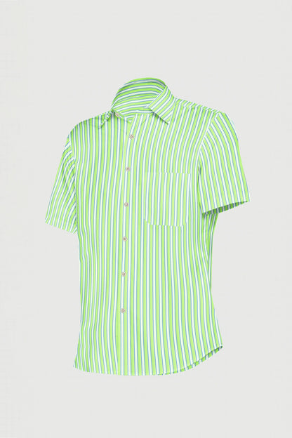 White with Lime Green and Sapphire Blue Regimental Stripes Cotton Shirt