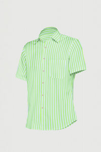 White with Lime Green and Sapphire Blue Regimental Stripes Cotton Shirt