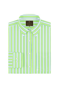 White with Lime Green and Sapphire Blue Regimental Stripes Cotton Shirt