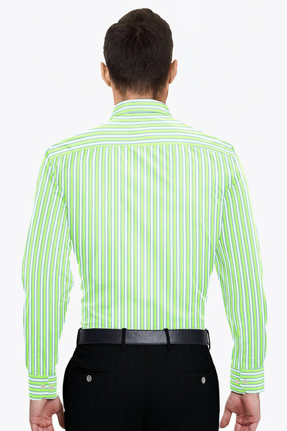 White with Lime Green and Sapphire Blue Regimental Stripes Cotton Shirt