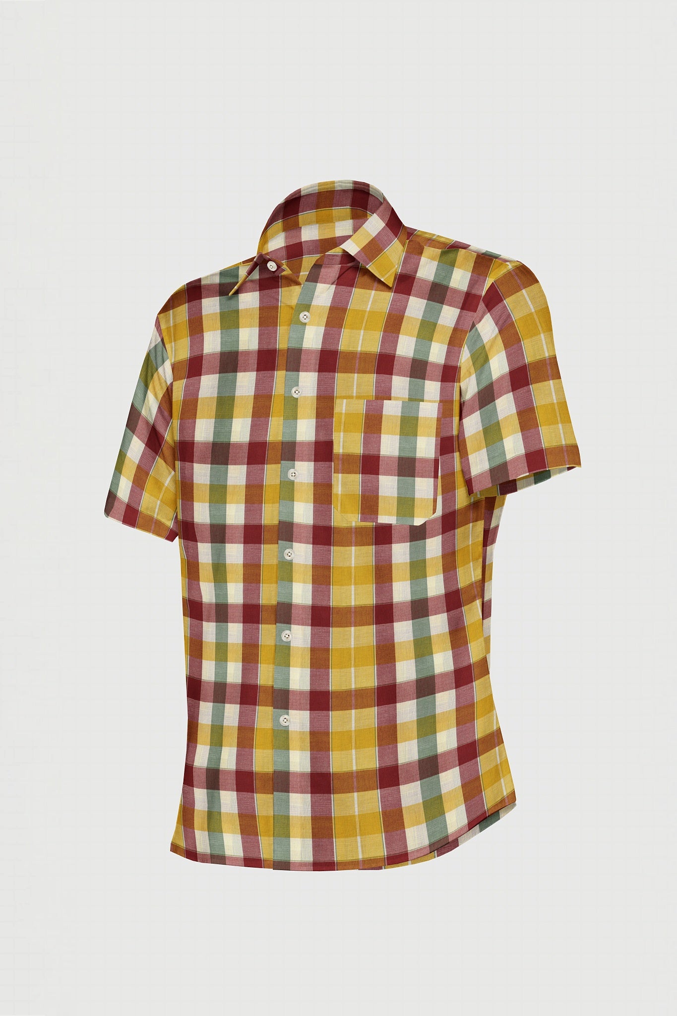 White with Brick Red and Amber Yellow Box Checks Cotton Shirt