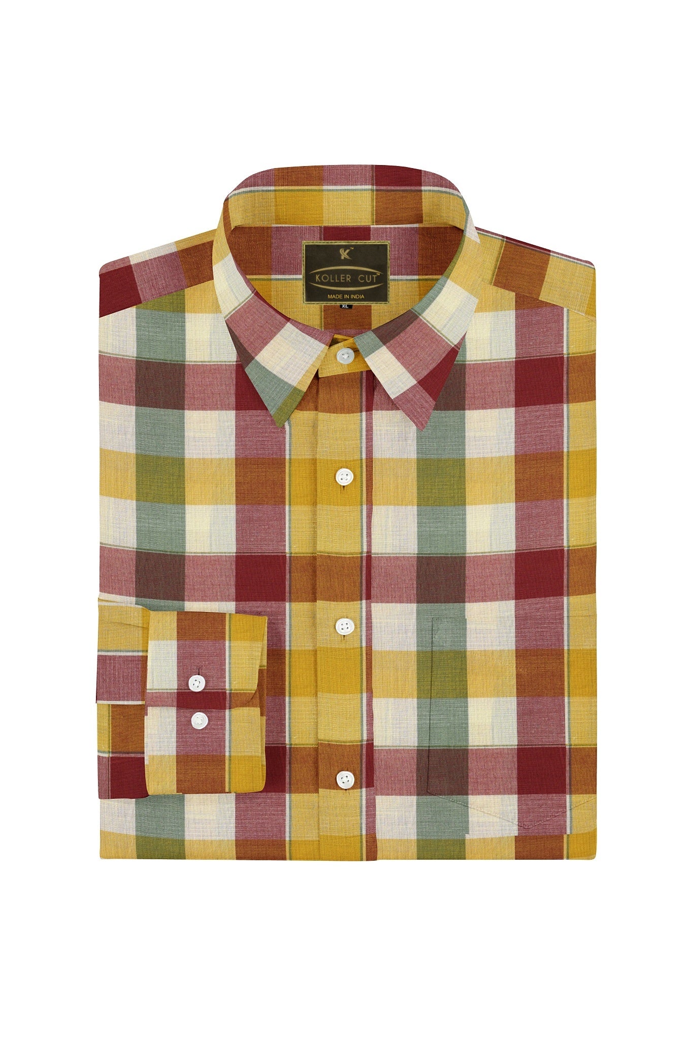 White with Brick Red and Amber Yellow Box Checks Cotton Shirt