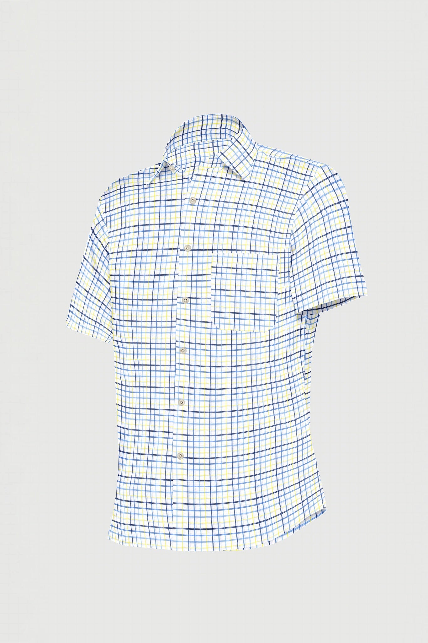 White with Neon Yellow and Neo Mint Blue Checks Cotton Shirt
