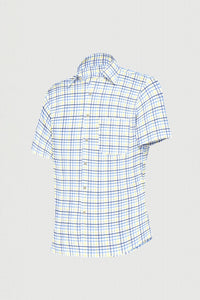 White with Neon Yellow and Neo Mint Blue Checks Cotton Shirt