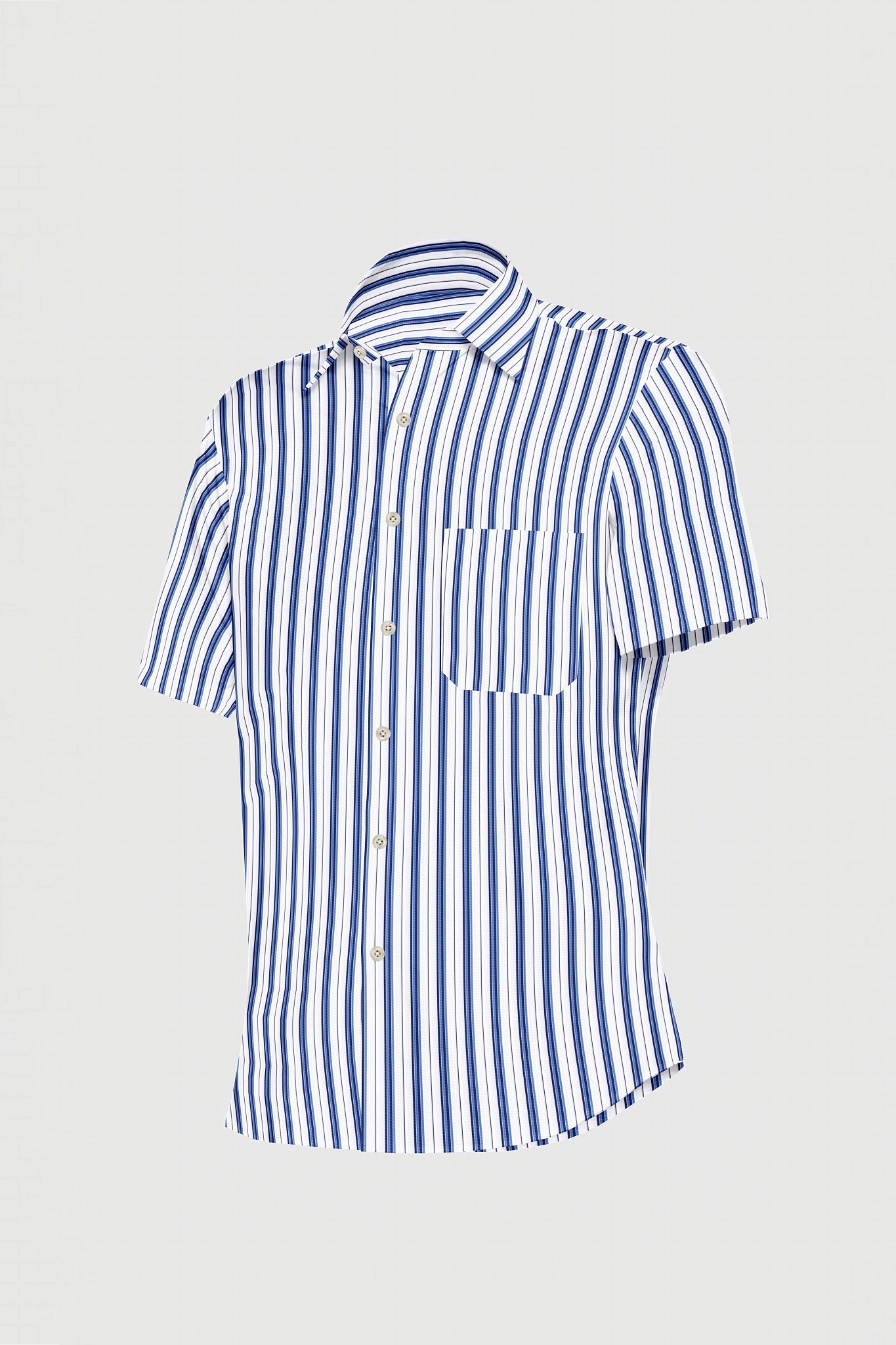 White with Dodger blue and Azure Blue Hairline Stripes Cotton Shirt