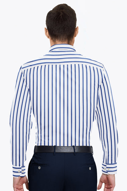 White with Dodger blue and Azure Blue Hairline Stripes Cotton Shirts
