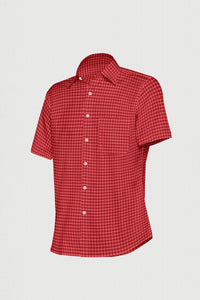 Carmine Red with Admiral Blue and White Checks Cotton Shirt