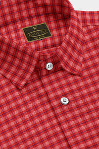 Carmine Red with Admiral Blue and White Checks Cotton Shirt