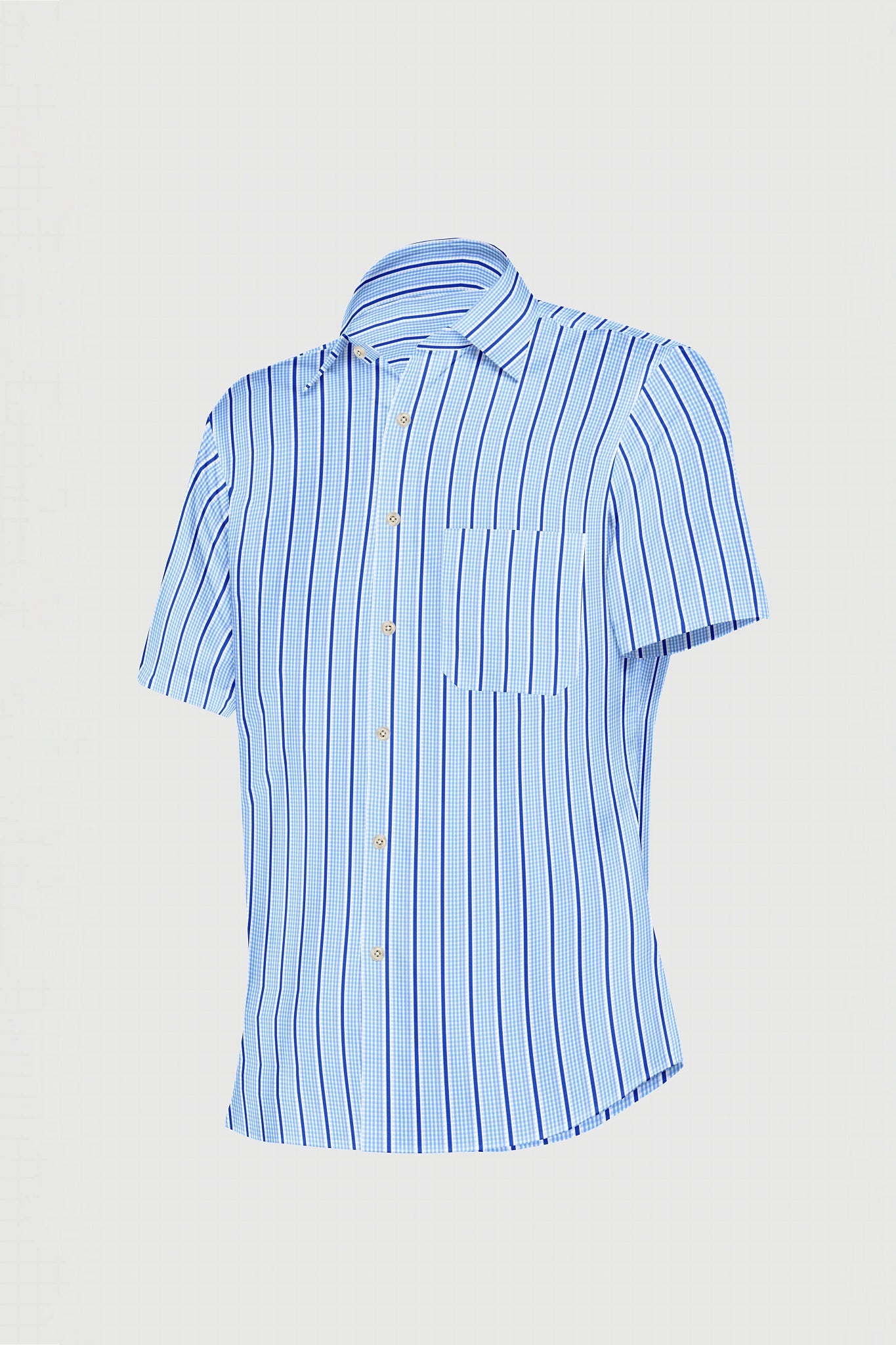 White with Cerulean Blue and Cobalt Blue Wide Chalk Stripes and Checks Cotton Shirt
