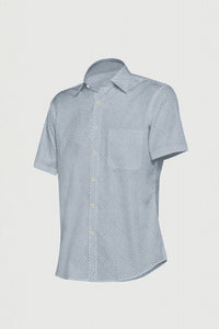 Steel Gray and Indigo Blue Dot Squared Geometric Pattern Printed Cotton Shirt
