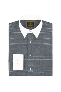 Coal Black and White Wide Stripe Designer Cotton Linen Shirt