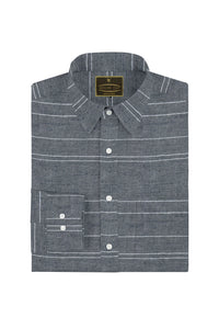 Coal Black and White Wide Stripe Cotton Linen Shirt
