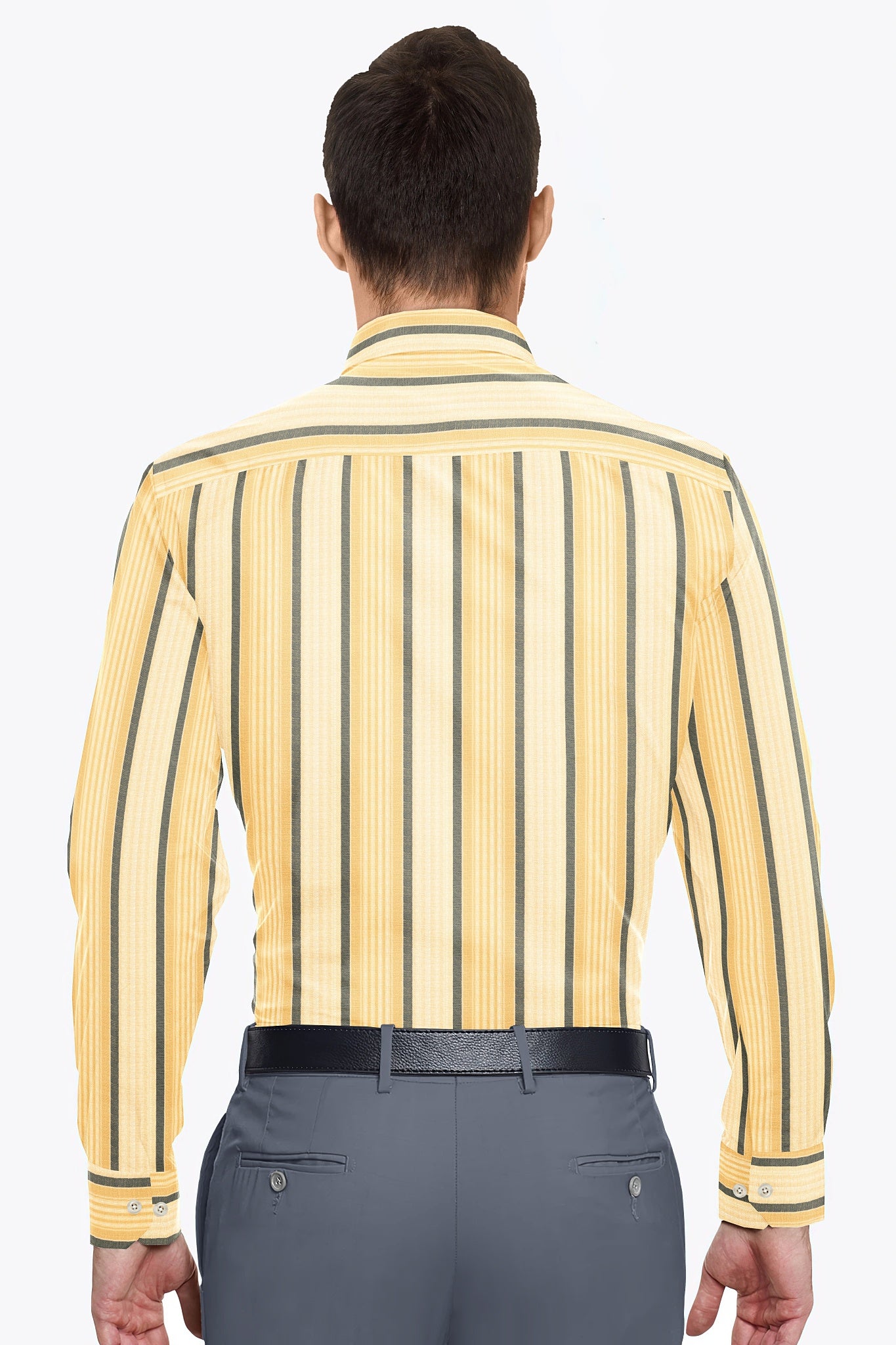 Amber Yellow and Thunder Blue Stripes Cotton Shirt Plus size cotton Shirt