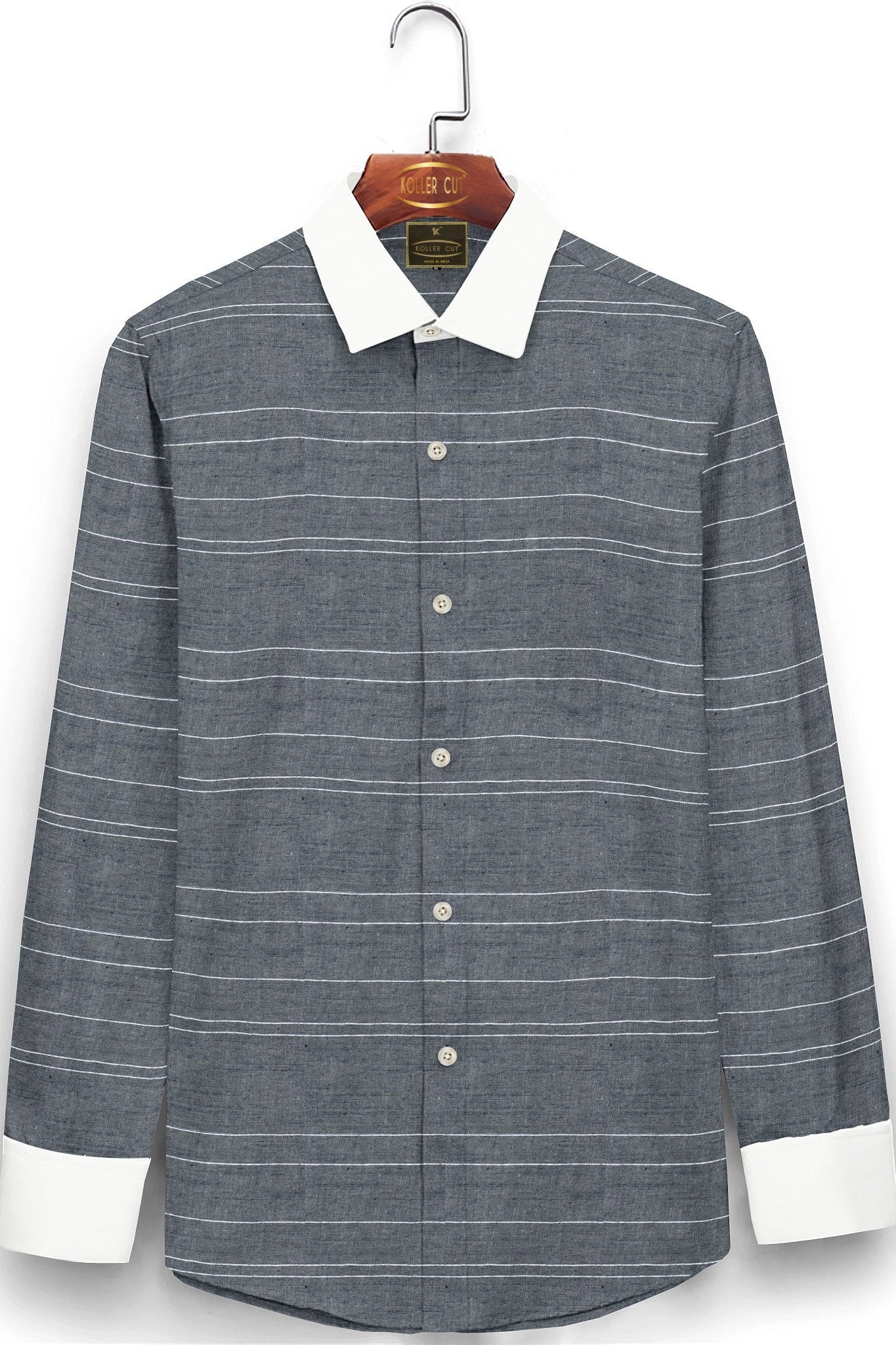 Coal Black and White Wide Stripe Designer Cotton Linen Shirt