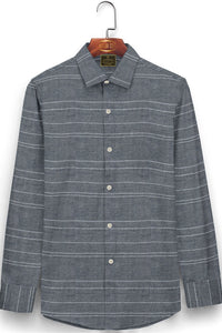Coal Black and White Wide Stripe Cotton Linen Shirt