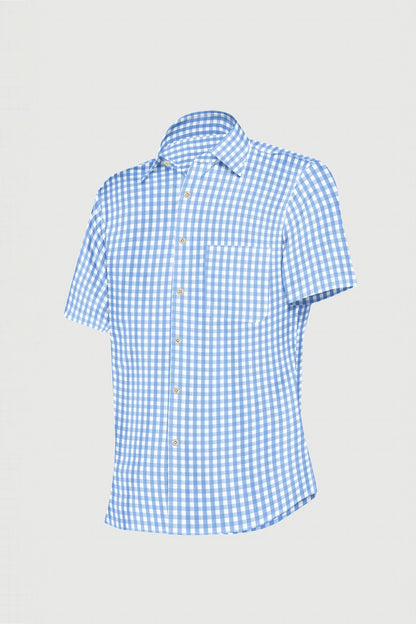 White and Carolina Blue Gingham Checks Cotton Shirt