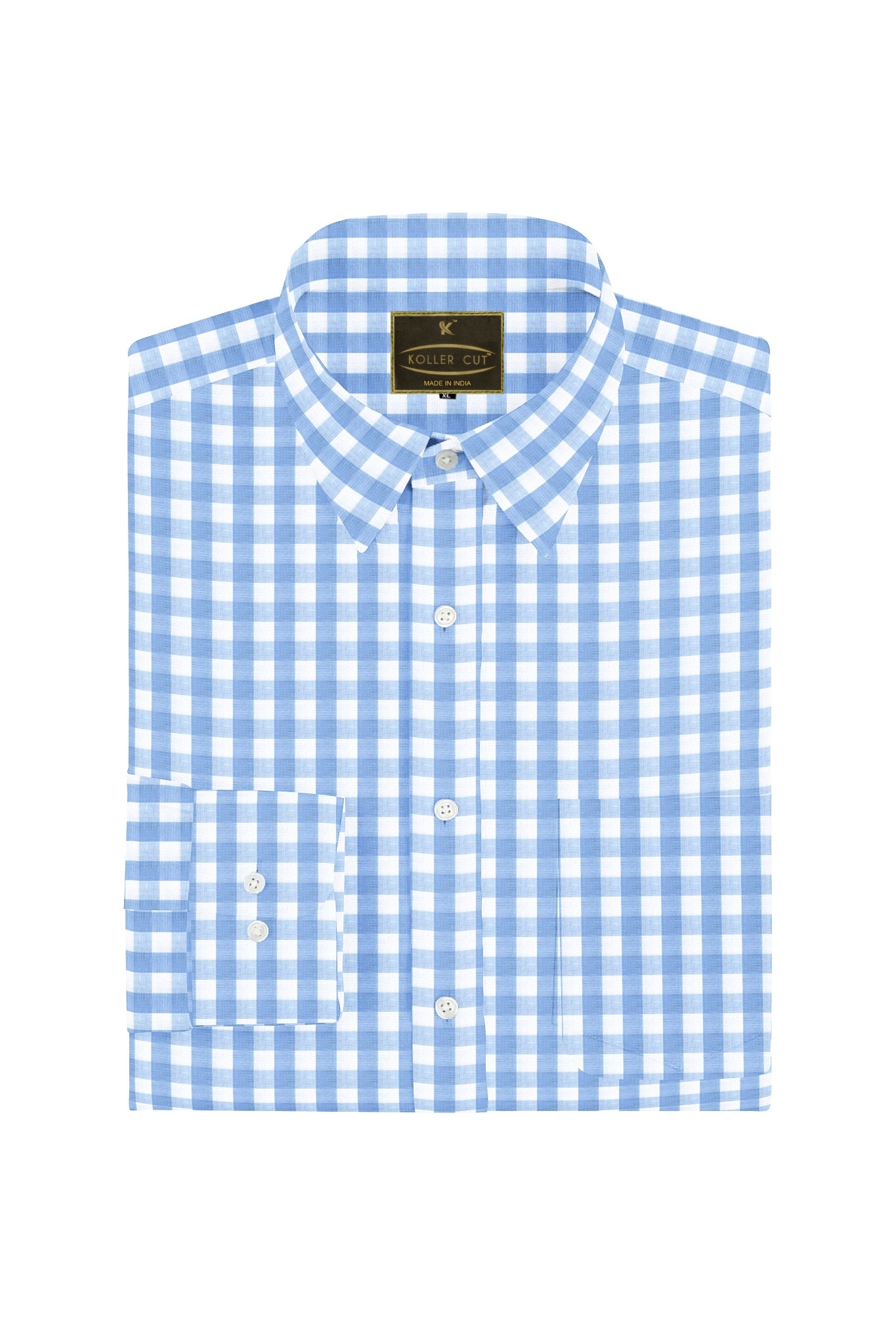 White and Carolina Blue Gingham Checks Cotton Shirt